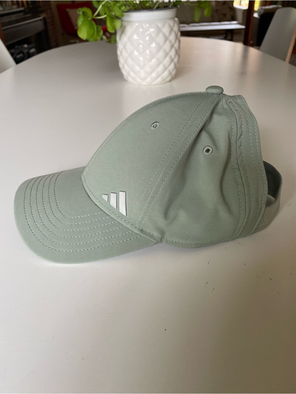 Adidas Light Sage Green Ponytail Open-Back Athletic Baseball Cap